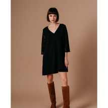 Grace And Mila Abito Corto Leonie Scollo A V Maniche A 3/4 Pizzo Nero Donna Taglie S