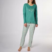 Naf Naf Pigiama In Cotone Maniche Lunghe Tweed Verde Donna Taglie M