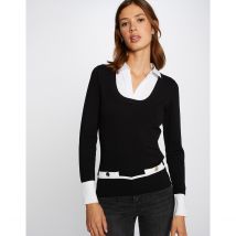 Morgan Maglione In Maglia Fine, Collo A Camicia Nero Donna Taglie XL