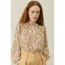 Louise Misha Camicetta Stampata, Collo Rotondo, Maniche Lunghe, Jeanne Beige Donna Taglie 40 (IT) - 36 (FR)
