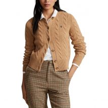Polo Ralph Lauren Cardigan Girocollo Con Bottoni, Maglia A Trecce Marrone Donna Taglie L