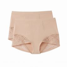 Anne Weyburn Confezione Da 2 Slip Alti In Cotone E Pizzo Beige Donna Taglie 48 (FR) - 52 (IT)