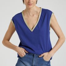 Vero Moda T-shirt Scollo A V, Profilo Dorato Blu Donna Taglie XS