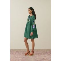 Vestido corto evasé bordado, manga larga, JANICE