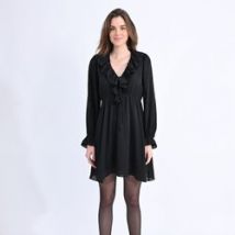 Vestido manga larga cuello con volantes