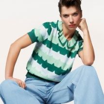 Jersey de cuello Claudine con volantes, en algodón puro