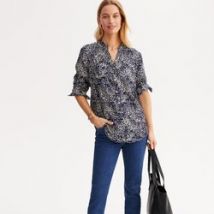Blusa estampada con cuello tunecino, manga larga
