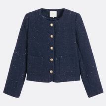 Chaqueta de tweed de manga larga y cuello redondo, DARCY