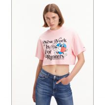 Cropped T-shirt crop met ronde hals, korte mouwen en motief vooraan