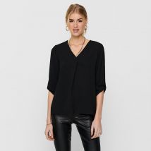 Blusa con manga 3/4 y cuello de pico Mujer Talla 36. Color Negro
