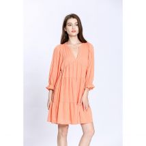 Robe col V, à volants