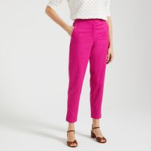 Pantalón recto tobillero, de lino y algodón Mujer Talla 48. Color Rosa