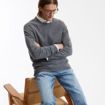Jersey de cachemir con cuello redondo, fabricado en Europa Hombre Talla M. Color Gris