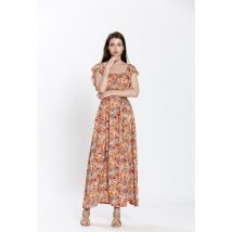 Robe longue imprimée, col carré