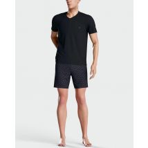 Pijama con short, cuello de pico y manga corta, de algodón Hombre Talla S. Color Azul