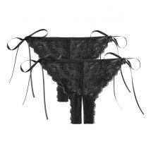 Lote de 2 tangas abiertos de encaje Mujer Talla 42/44. Color Negro