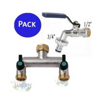 Suinga 1/2 Zoll Gartenhahn mit Metallverteiler – 2 Ausgänge – Kugelventil – Chromoberfläche – Ideal für Garten und Terrasse
