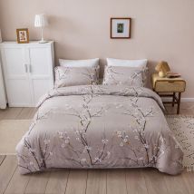 1 copripiumino size con 2 federe abbinate, reversibile, motivo floreale, set di biancheria da letto con motivo botanico, super morbido - Grigio