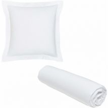 1 drap housse 180x200 cm Coton Bio + 1 taie carrée Blanc Craie