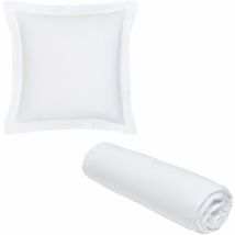 1 drap housse 90x190 cm Coton Bio + 1 taie carrée Blanc Craie