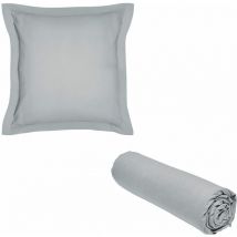 1 drap housse 180x200 cm Coton Bio + 1 taie carrée Gris Acier