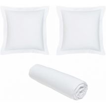 1 drap housse 90x190 Coton Bio + 2 taies carrées Blanc Craie