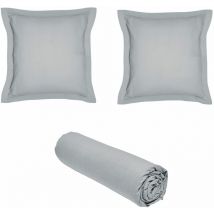 1 drap housse 90x190 cm Coton Bio + 2 taies carrées Gris Acier