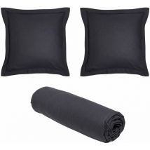 1 drap housse 140x200 Coton Bio + 2 taies carrées Noir Fusain