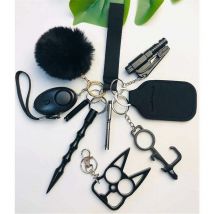 Niceone - 1 ensemble complet de porte-clés d'auto-défense pour les femmes porte-clés portable d'alarme personnelle de sécurité (noir)