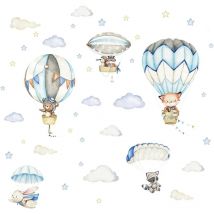 1 Jeu Animal Montgolfière Autocollant Mural Stickers Muraux Animaux en Montgolfière Stickers Muraux Montgolfières pour Chambre Enfants Bébé Pépinière