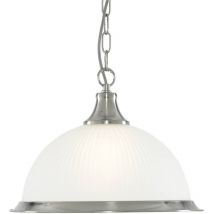 American Diner - 1 Light Dome Deckenanhänger Satin Silber, Acid Ribbed Glass, E27 - Searchlight