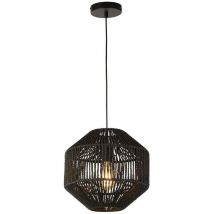 Searchlight Wicker 1 Light Pendant, Black Wicker