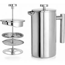 1 Litre (8 Tasses), Cafetière à Piston en Acier Inoxydable 304 à Double Paroi Lsolée, Cafetiere Piston Avec 1 Filtre Supplémentaire, Système de