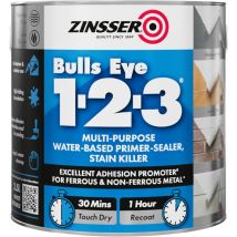 Zinsser - Bulls Eye 1-2-3 - Primer-sealer - Stain Killer - 2.5 Litre - Grey