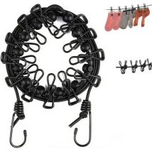 1 Pack Corde à Linge Portable, Corde à Linge Élastique Voyage Corde à Linge Rétractable Réglable Coupe-Vent Corde à Linge avec 12 Pinces Fil pour