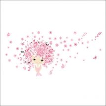 1 PACK,Cute Pink Flower Baby Mermaid For Kids Girl Bedroom Sticker De The Wall Home Decal Cardboard Mural Children Decoration De The Room.