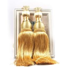 1 paire d'embrasses de rideaux à pompons, décoration de fenêtre, boules de glands, attaches en corde (doré)
