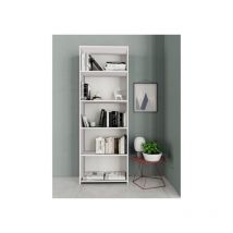 Marca - Libreria Alta a 4 Ripiani Per Ufficio e Casa in Legno Bianco h 183 cm in Kit Di Montaggio