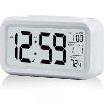 Cyslmuk - 1 Pz Sveglia Digitale Bianca Sveglia Mattutina, Orologio Digitale A Batteria Sveglia Silenziosa Per Bambini Adulti Ampio Display Led 