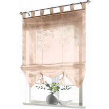 Snow1 Roman blind with loops, curtains, kitchen, transparent, blind with loops, curtains, modern voile (light brown, w x h 60 x 155 cm)