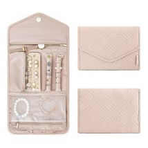 1 sac à bijoux enroulable, sac à bijoux de voyage en cuir, boîte à bijoux pliable, boîte à bijoux légère, boucles d'oreilles, collier, bracelet,
