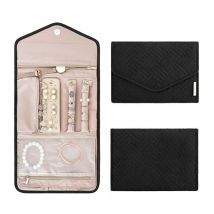 1 sac à bijoux enroulable, sac à bijoux de voyage en cuir, boîte à bijoux pliable, boîte à bijoux légère, boucles d'oreilles, collier, bracelet,