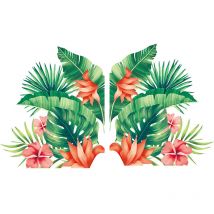 Xinuy - Ahlsen Set of Tropical Hibiscus Flower Wall Stickers, Nature Leaf Plant Wall Decals, Removable Green Leaf Stickers for Decoration