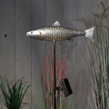 Noma Garden Art - 1 x Noma Solar Trout Fish led Metal Stake Light Silver Pond Garden 9019017
