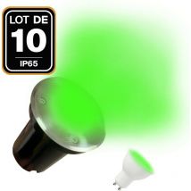 10 Spots Encastrables de Sol Rond Inox 304 Exterieur IP65 + Ampoules GU10 5W vert