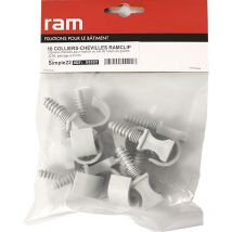 RAM - 10 colliers chevilles clip simple gris pour tube nu Ø22 et prégainé Ø12