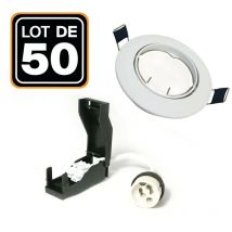 Europalamp - 50 Douilles Céramiques GU10 Classe 2 + 20 Colerettes Orientables Blanche