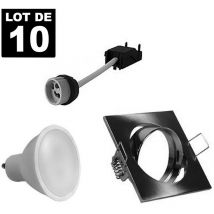Europalamp - 10 Einbaustrahlers 7w Warmweiß Quadratisch Einbaubar Schwenkbar Alu Gebürstet Gu10 Led 3000k.