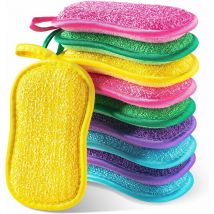 Keyouny - 10 Éponge Reutilisable Lavable Vaisselle en Microfibre pour Cuisine Plaques Poêles (5 couleurs-10pcs)