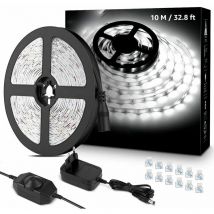 Ayyqh - LED-Lichtleiste 10 m, 600 LEDs smd 2835 led Kaltweiß 6000 k LED-Lichtleiste, 16 w 2300 lm Lichtleiste für Möbel, Treppen, Schlafzimmer, Küche